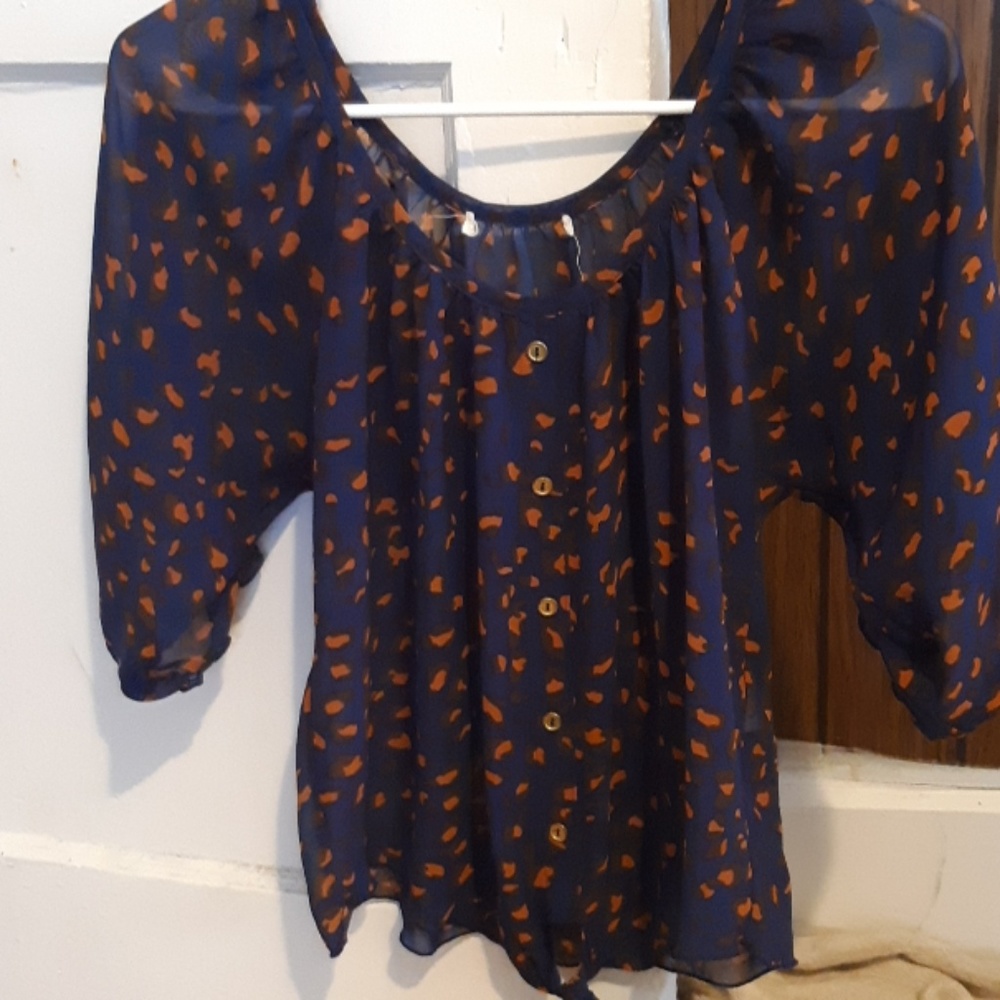 sheer blue cheetah print blouse